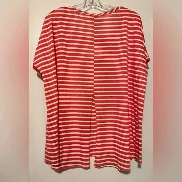 NWT Umgee Striped Tee Top Shirt Blouse Loose Fit split back size L - Picture 2 of 6